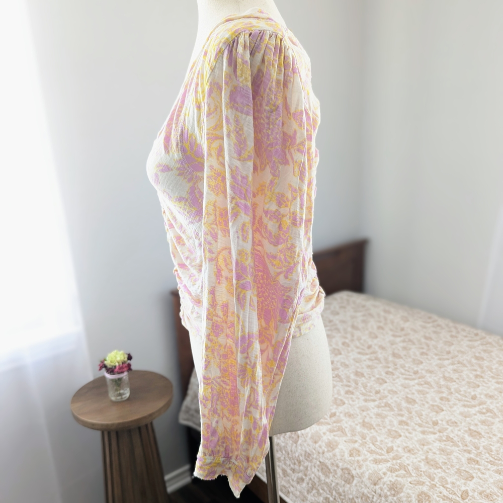 NWT Free People Say The Word Floral Runched Top Boho Western Balloon Sleeve Sm - Picture 3 of 15
